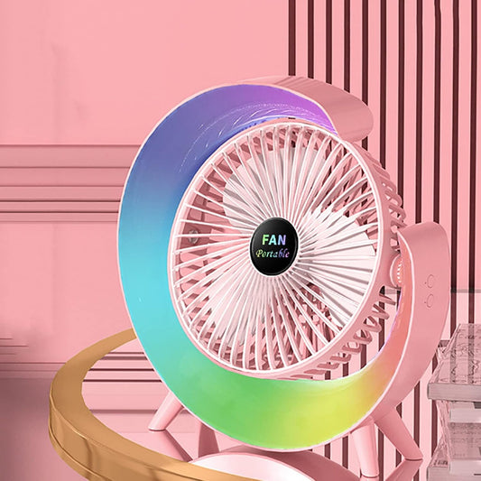 Portable Rechargeable Google Style Desk Fan with RGB Ambient Light – 3 Speed Silent Cooling Fan