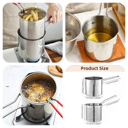 2-in-1 Stainless Steel Deep Fryer Pot with Oil Strainer Basket