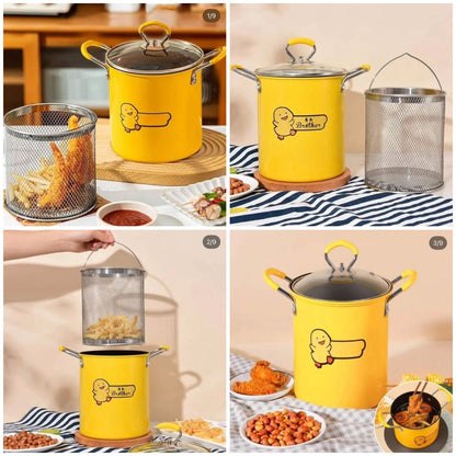 2-in-1 Stainless Steel Deep Fryer Pot with Oil Strainer Basket