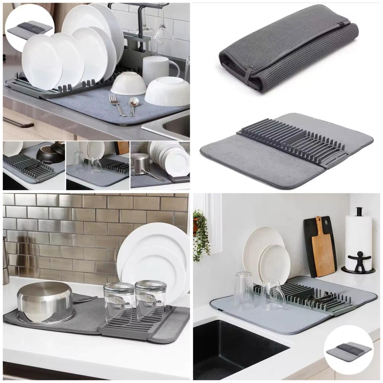 2-in-1 Foldable Dish Drying Mat & Rack