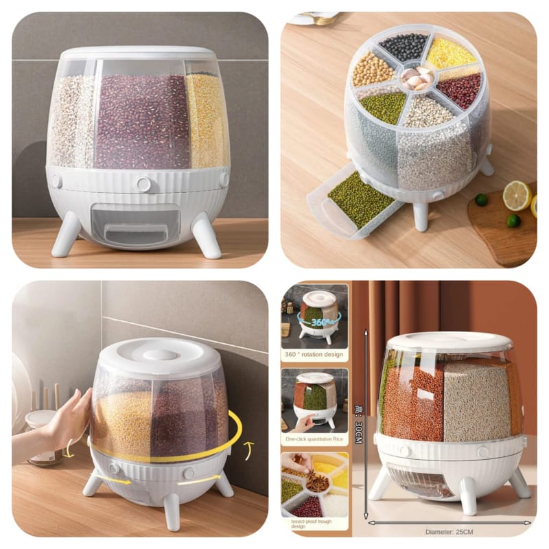 6-Grid Rotating Rice and Grain Organizer & Dispenser