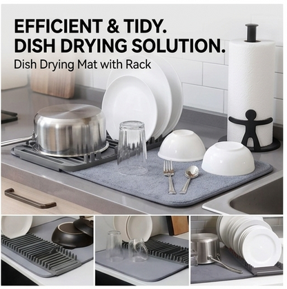 2-in-1 Foldable Dish Drying Mat & Rack
