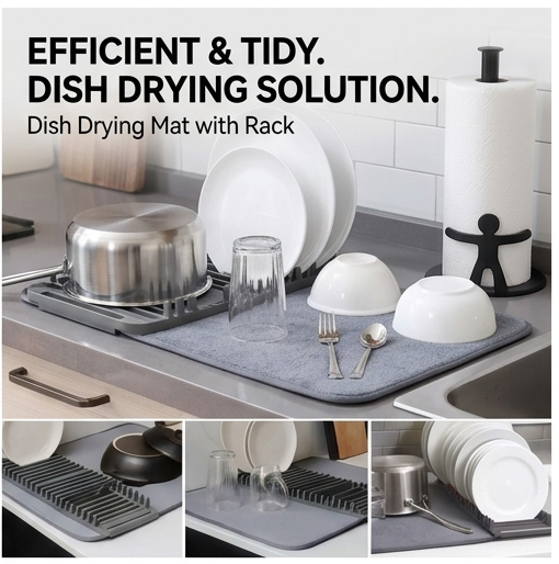 2-in-1 Foldable Dish Drying Mat & Rack