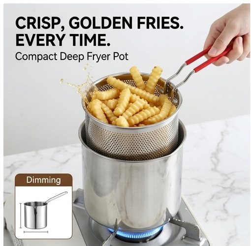 2-in-1 Stainless Steel Deep Fryer Pot with Oil Strainer Basket