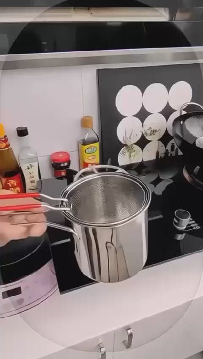 2-in-1 Stainless Steel Deep Fryer Pot with Oil Strainer Basket